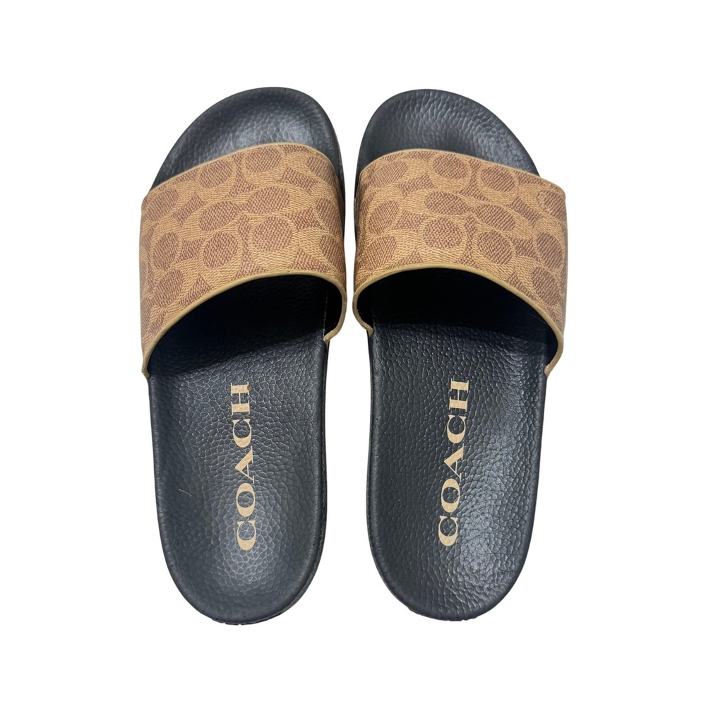 Coach Udele Slide Sandals Womens Size 10 Tan Brown Signature Coated Canvas G3759 - Picture 2 of 9